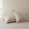 Pair of stonewashed linen pillowcases in Oat with flat flange