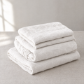 Stonewashed linen sheet set in Chalk, folded