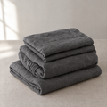Stonewashed linen sheet set in Charcoal, folded